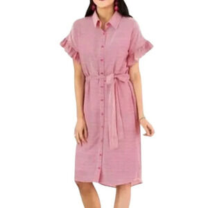 Rachel Parcell Pink Ruffle Shirt Dress